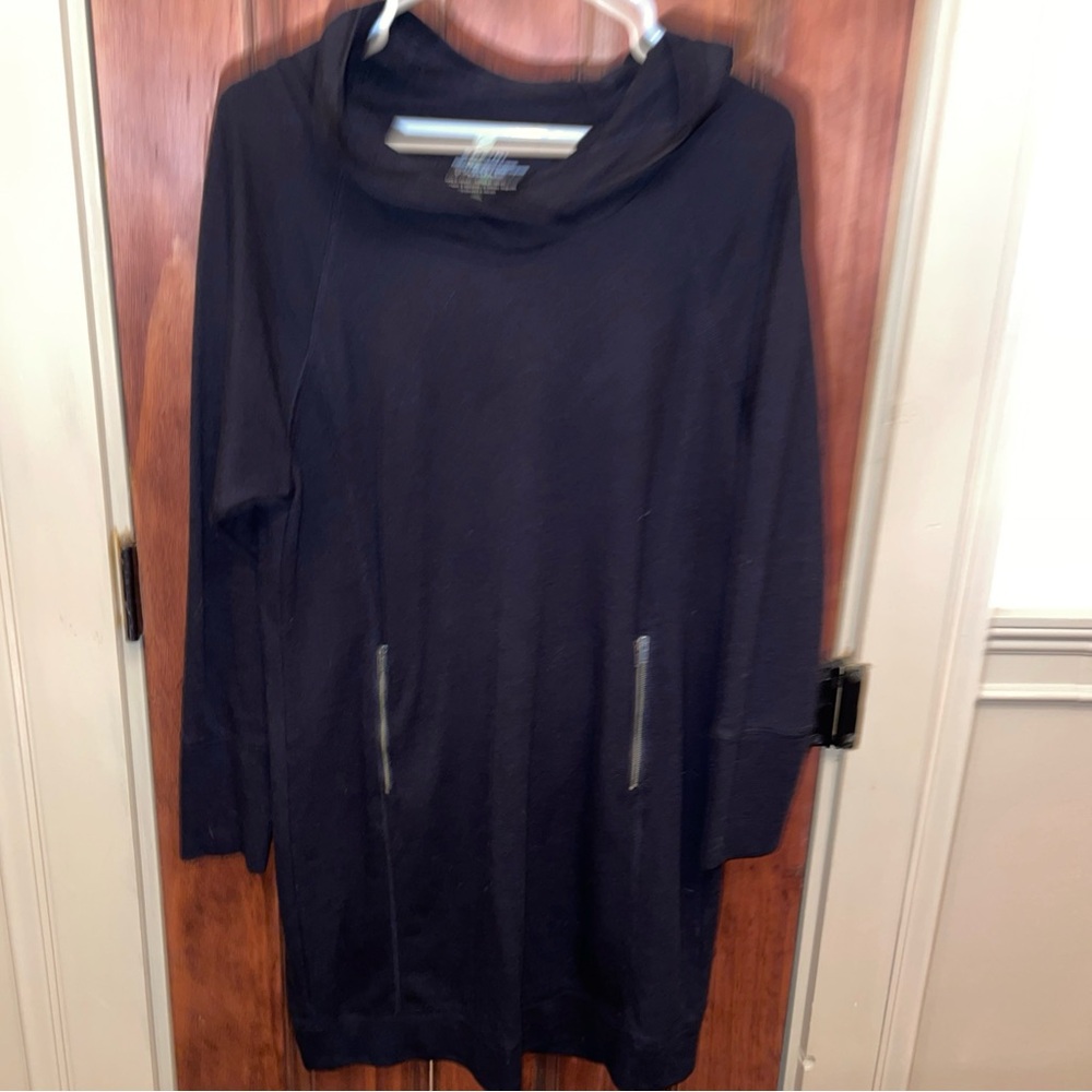 Dakini Lightweight Long Sleeve Sweater Dress Black Zip Pockets W/Hood M